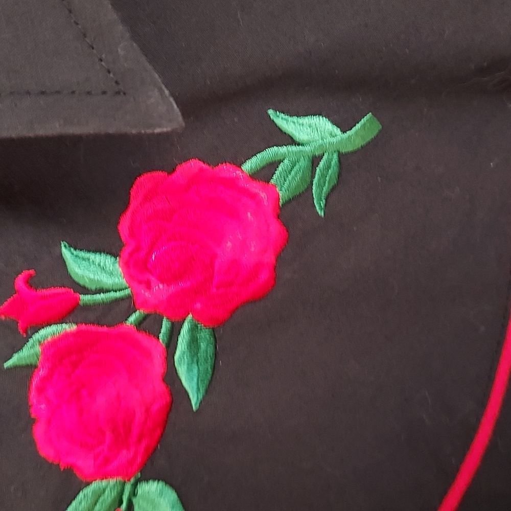 Mens Vintage Ely Cattleman Embroidered Rose And Black Cowboy Shirt Size XL - Picture 3 of 8